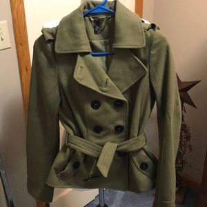 Olive Green Double-Breasted Pea Coat with Belt